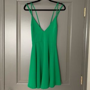 Green crossed spaghetti strap open back dress